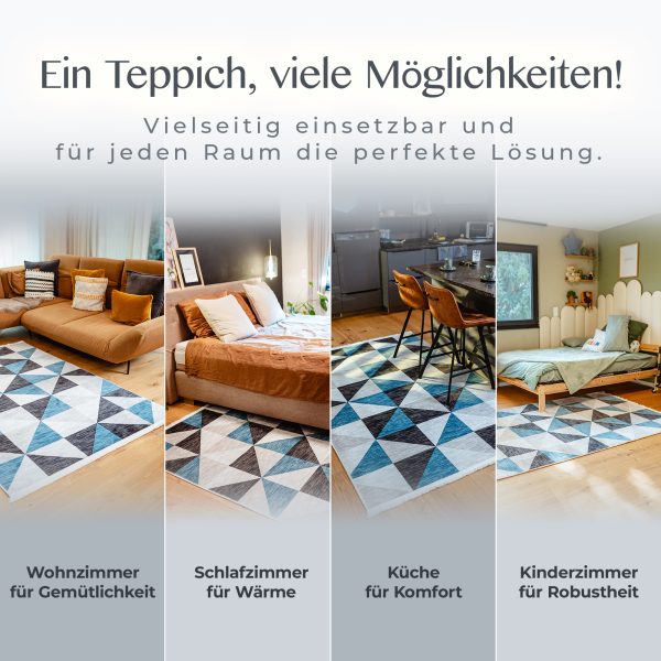 Verschiedene Räume mit dem Teppich Tokyo: Wohnzimmer, Küche, Kinderzimmer