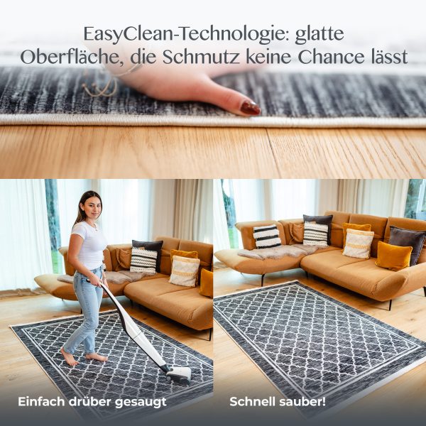 Teppich Helsinki wird gesaugt und von Hand gereinigt – EasyClean-Oberfläche sichtbar