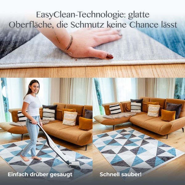 Teppich Tokyo wird gesaugt und von Hand gereinigt – EasyClean-Oberfläche sichtbar