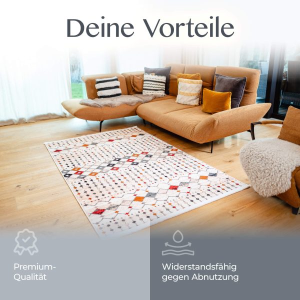 Teppich Istanbul im Wohnbereich mit Icons für Qualität & Formbeständigkeit