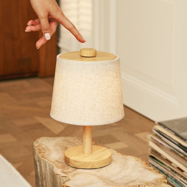 Rover Hellbraune wiederaufladbare Holzlampe | Kabellos, dimmbar mit Stoffschirm – Bild 11