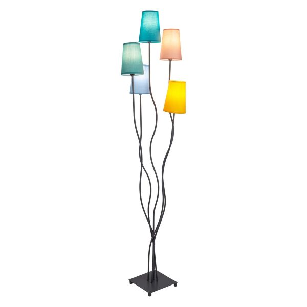 Stehleuchte 5-flammig "COLORA", Stehlampe mit bunten Textilschirmen, 5x E14-Fassung, für Esszimmer, Wohnzimmer, Diele oder Büro, 163 cm hoch – Bild 7