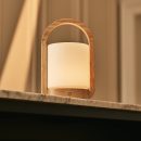 George hellbraune hölzerne wiederaufladbare Lampe in Kombination mit gefrostetem Glas und einem Griff
