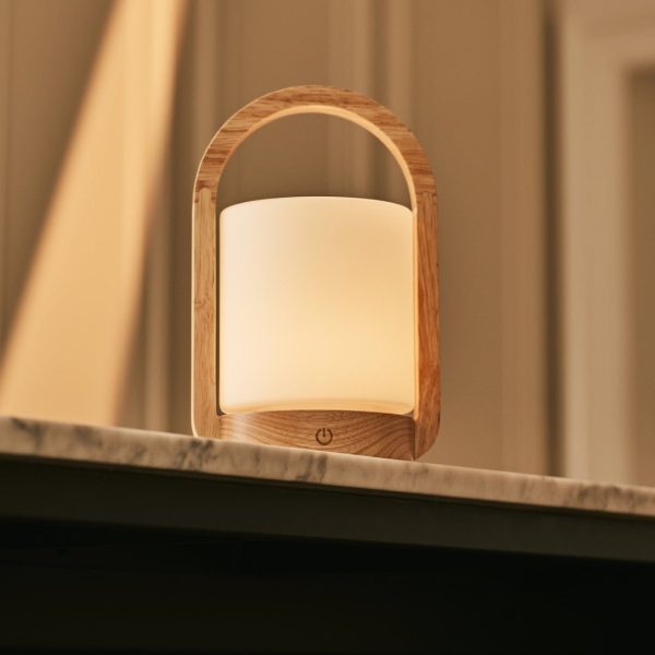 George hellbraune hölzerne wiederaufladbare Lampe in Kombination mit gefrostetem Glas und einem Griff – Bild 9