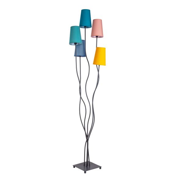 Stehleuchte 5-flammig "COLORA", Stehlampe mit bunten Textilschirmen, 5x E14-Fassung, für Esszimmer, Wohnzimmer, Diele oder Büro, 163 cm hoch – Bild 4