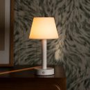 Zoë Weiße wiederaufladbare Tischlampe aus Holz | Kabellos, dimmbar, USB-C, 80-Stunden-Akku