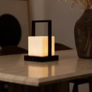 Noah dunkelbraune hölzerne wiederaufladbare Tischlampe mit Glas und Holzgriff