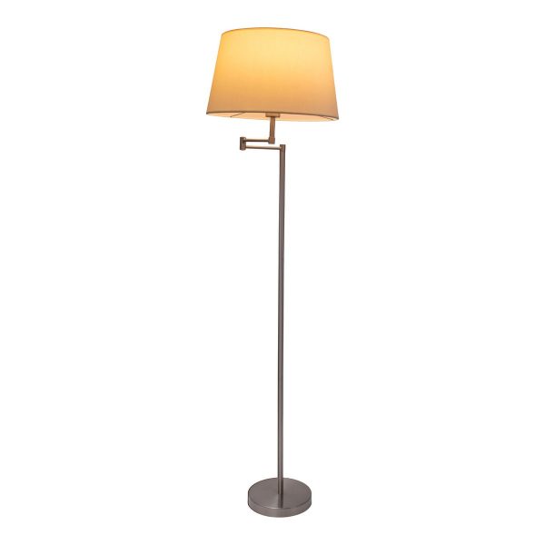 Stehleuchte "BOLOGNA" Höhe 158 cm aus Metall in satiniertem Nickel, beiger Textilschirm, E27 – Bild 2