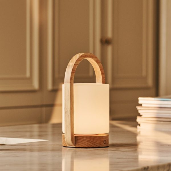 George hellbraune hölzerne wiederaufladbare Lampe in Kombination mit gefrostetem Glas und einem Griff – Bild 3