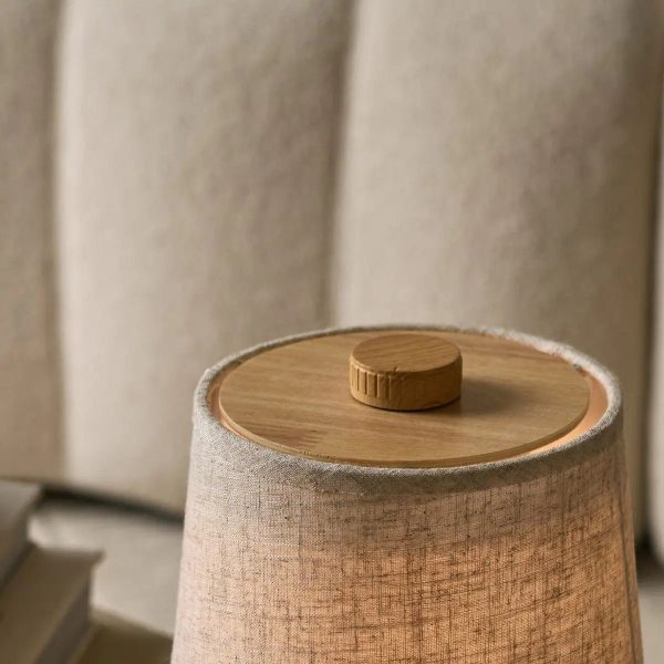 Rover Hellbraune wiederaufladbare Holzlampe | Kabellos, dimmbar mit Stoffschirm – Bild 5