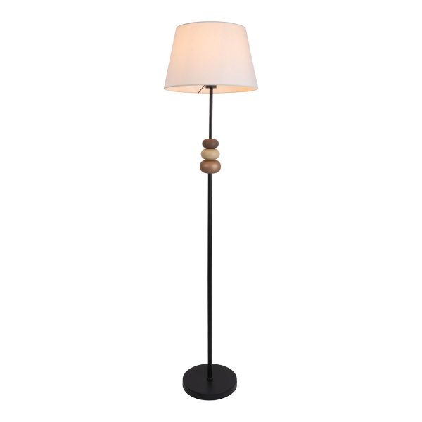 Stehleuchte "ELINA" 155 cm hoch, Ø 38 cm, Metall in Schwarz/Braun, Textilschirm in Weiß, E27 – Bild 4