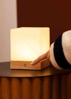 Yce hellbraune schnurlose Holzlampe mit gefrorenem Glas-wiederaufladbar, dimmbar, 100-Stunden-Batterie