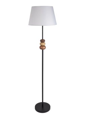 Stehleuchte "ELINA" 155 cm hoch, Ø 38 cm, Metall in Schwarz/Braun, Textilschirm in Weiß, E27