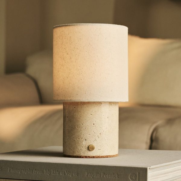 Dou Beige / Travertino Classico - Travertin -wiederaufladbarer Tischlampe - Schnurloses, 3 Lichtmodi und mit läustischer austauschbarer Lampenschirm – Bild 5
