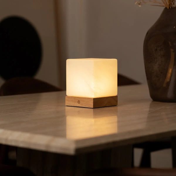Yce hellbraune schnurlose Holzlampe mit gefrorenem Glas-wiederaufladbar, dimmbar, 100-Stunden-Batterie – Bild 3