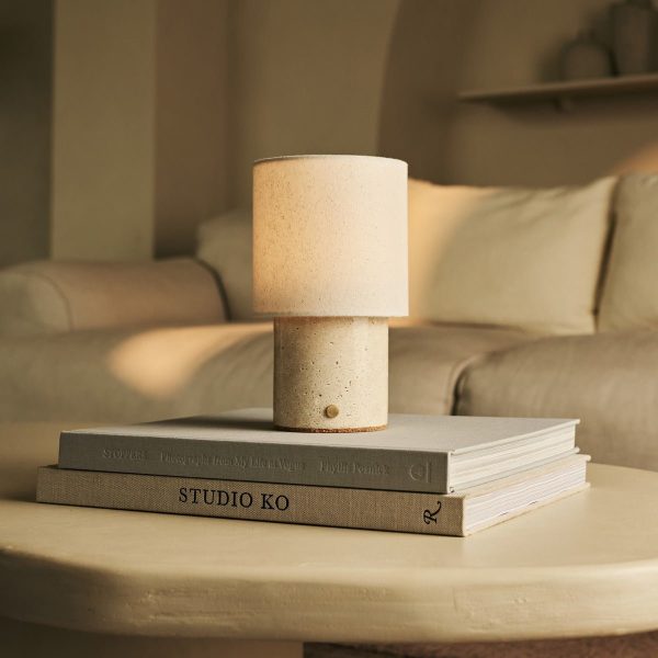 Dou Beige / Travertino Classico - Travertin -wiederaufladbarer Tischlampe - Schnurloses, 3 Lichtmodi und mit läustischer austauschbarer Lampenschirm – Bild 6
