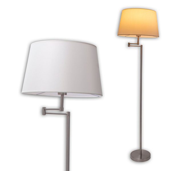 Stehleuchte "BOLOGNA" Höhe 158 cm aus Metall in satiniertem Nickel, beiger Textilschirm, E27 – Bild 3