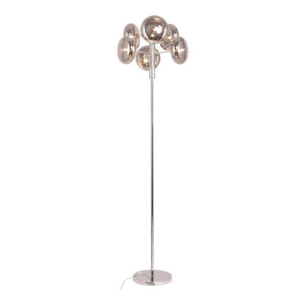 Stehleuchte "ORION" smoky, ca. 165 cm hoch, aus chromfarbenem, rostfreiem Stahl und Rauchglas, G9-Sockel, Beleuchtung für Wohnzimmer, Esszimmer oder Büro. – Bild 2