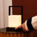 Noah dunkelbraune hölzerne wiederaufladbare Tischlampe mit Glas und Holzgriff