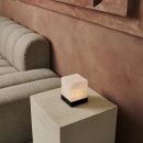 Yce Black Cordless Holzlampe mit gefrorenem Glas-wiederaufladbar, dimmbar, 100-Stunden-Akku