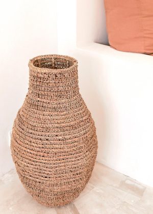 Gewebte Boho-Vase SAKRA aus Bananenfaser und Bast