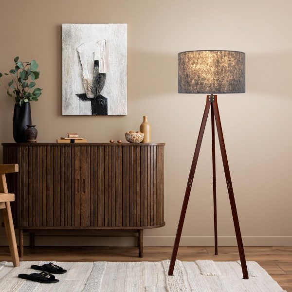 Stehleuchte "FILCO" Ø ca. 45 cm, 147 cm hoch, aus Holz und Kunststoff in Braun und Grau, für E27, für Wohnzimmer, Schlafzimmer und Esszimmer – Bild 10