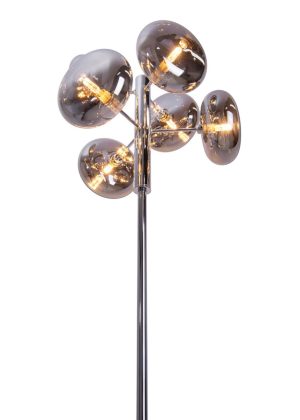 Stehleuchte "ORION" smoky, ca. 165 cm hoch, aus chromfarbenem, rostfreiem Stahl und Rauchglas, G9-Sockel, Beleuchtung für Wohnzimmer, Esszimmer oder Büro.