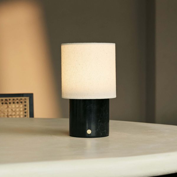 Dou Black / Nero Marquina - Marmor wiederaufladbare Tischlampe - Schnurloses, 3 Lichtmodus und mit Leinen austauschbarer Lampenschirm – Bild 3
