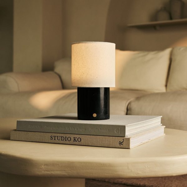 Dou Black / Nero Marquina - Marmor wiederaufladbare Tischlampe - Schnurloses, 3 Lichtmodus und mit Leinen austauschbarer Lampenschirm – Bild 5