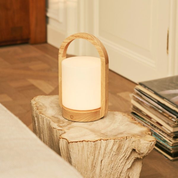 George hellbraune hölzerne wiederaufladbare Lampe in Kombination mit gefrostetem Glas und einem Griff – Bild 8