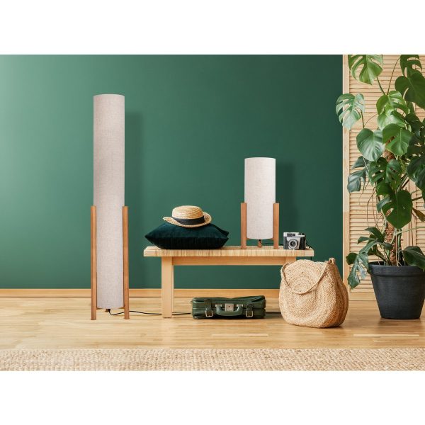 Tischleuchte "MATILDA" klassische Tischlampe mit natürlicher Ausstrahlung durch Holz und Stoffschirm, E27 Fassung, 110 cm hoch – Bild 10