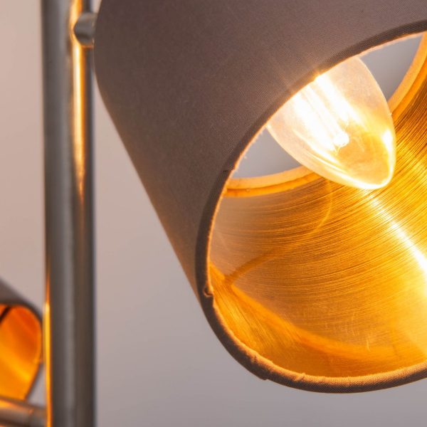 Stehleuchte "MARON" aus Metall satiniert-matt mit Stoffschirmen in Braun, mit E14-Fassung, für Esszimmer, Wohnzimmer, Diele oder Büro, Lampe für Wohnzimmer, Esszimmer, Flur und Büro, Stehllampe innen 153 cm hoch – Bild 7