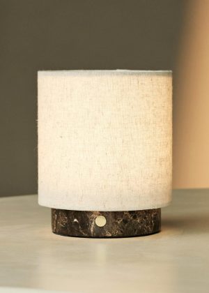 Mauve Cream & Brown / Emaperador Dark - Marmor wiederaufladbare Tischlampe - 3 helle Modi, schnurlos und & mit Wellenlampenschatten -Lampenschirm