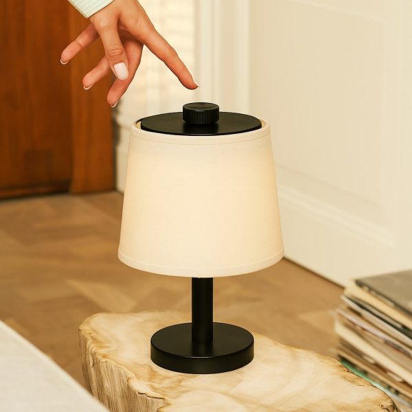Rover Schwarze Holzlampe - wiederaufladbar, schnurlos und dimmbarer Schatten