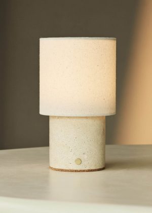 Dou Beige / Travertino Classico - Travertin -wiederaufladbarer Tischlampe - Schnurloses, 3 Lichtmodi und mit läustischer austauschbarer Lampenschirm