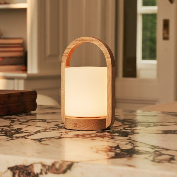 George hellbraune hölzerne wiederaufladbare Lampe in Kombination mit gefrostetem Glas und einem Griff – Bild 12