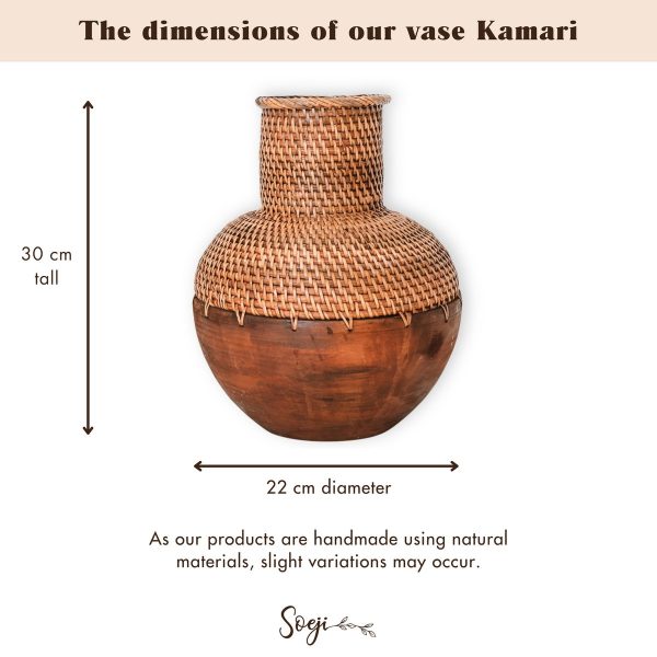 Rattanvase – Holzvase – Vase für Trockenblumen – Kleine Rattanvase – Boho-Dekorvase aus geflochtenem Rattan und Holz (Ø 22 cm) KAMARI braun – Bild 7
