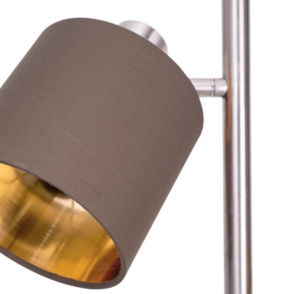 Stehleuchte "MARON" aus Metall satiniert-matt mit Stoffschirmen in Braun, mit E14-Fassung, für Esszimmer, Wohnzimmer, Diele oder Büro, Lampe für Wohnzimmer, Esszimmer, Flur und Büro, Stehllampe innen 153 cm hoch – Bild 9