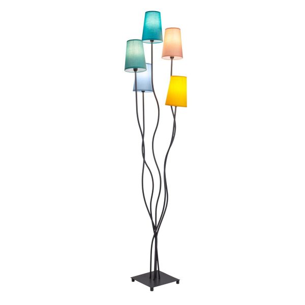 Stehleuchte 5-flammig "COLORA", Stehlampe mit bunten Textilschirmen, 5x E14-Fassung, für Esszimmer, Wohnzimmer, Diele oder Büro, 163 cm hoch – Bild 5