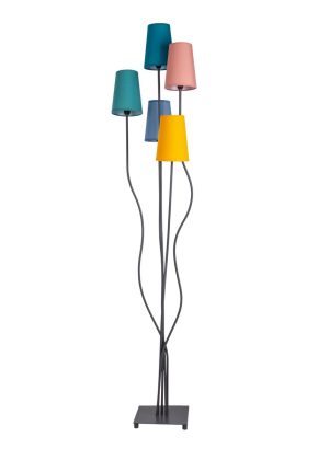 Stehleuchte 5-flammig "COLORA", Stehlampe mit bunten Textilschirmen, 5x E14-Fassung, für Esszimmer, Wohnzimmer, Diele oder Büro, 163 cm hoch
