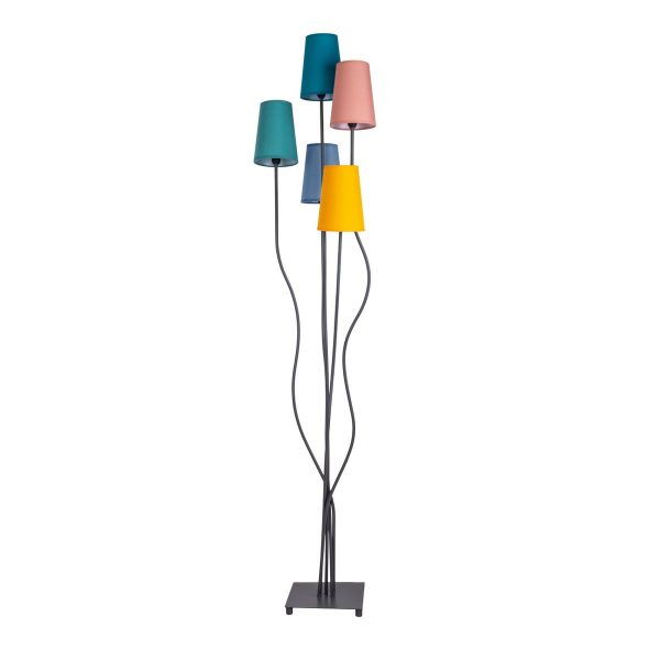 Stehleuchte 5-flammig "COLORA", Stehlampe mit bunten Textilschirmen, 5x E14-Fassung, für Esszimmer, Wohnzimmer, Diele oder Büro, 163 cm hoch
