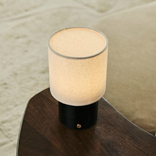 Dou Black / Nero Marquina - Marmor wiederaufladbare Tischlampe - Schnurloses, 3 Lichtmodus und mit Leinen austauschbarer Lampenschirm – Bild 4