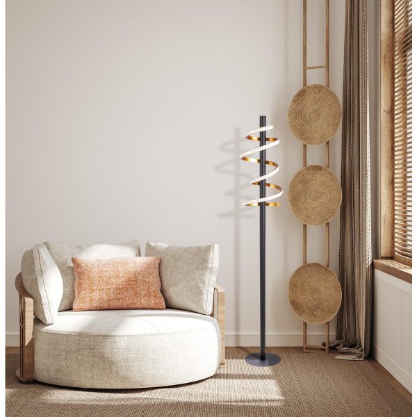 LED-Stehleuchte "BELLEZA", moderne Stehlampe aus Metall und Kunststoff in Schwarz, Gold und Weiß, mit fest verbauten LEDs, 140 hoch, Beleuchtung für Wohnzimmer, Esszimmer, Schlafzimmer oder Büro. – Bild 10