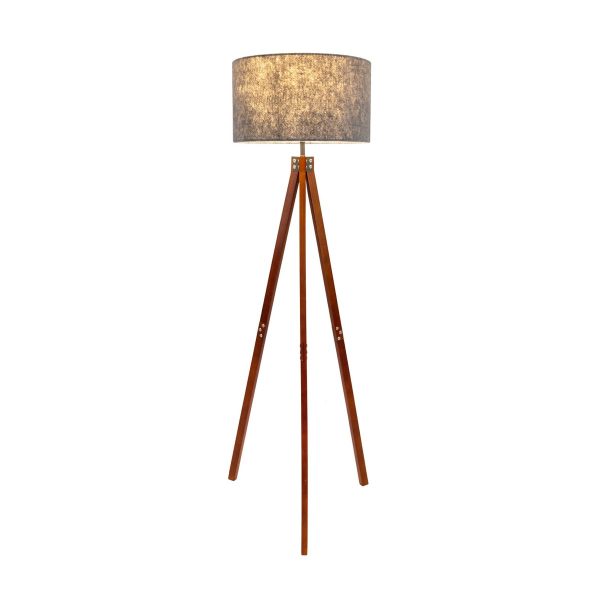 Stehleuchte "FILCO" Ø ca. 45 cm, 147 cm hoch, aus Holz und Kunststoff in Braun und Grau, für E27, für Wohnzimmer, Schlafzimmer und Esszimmer – Bild 2