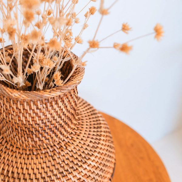 Rattanvase – Holzvase – Vase für Trockenblumen – Kleine Rattanvase – Boho-Dekorvase aus geflochtenem Rattan und Holz (Ø 22 cm) KAMARI braun – Bild 2