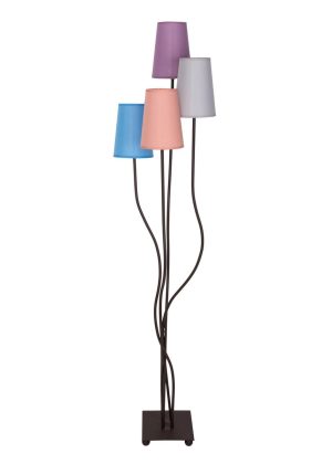Textilstehleuchte 4-flammig "BOHO" bunt, Stehlampe mit bunten Schirmen, mit E14-Fassung, für Esszimmer, Wohnzimmer, Diele oder Büro, 140 cm hoch