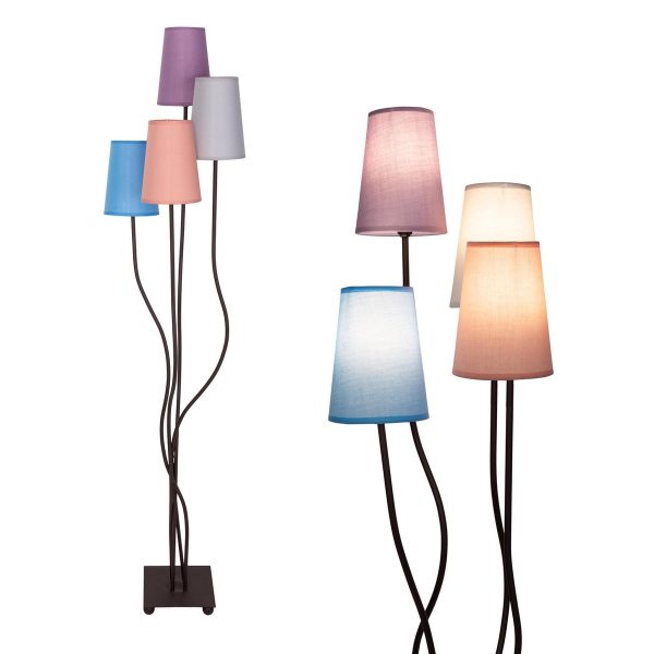 Textilstehleuchte 4-flammig "BOHO" bunt, Stehlampe mit bunten Schirmen, mit E14-Fassung, für Esszimmer, Wohnzimmer, Diele oder Büro, 140 cm hoch – Bild 2