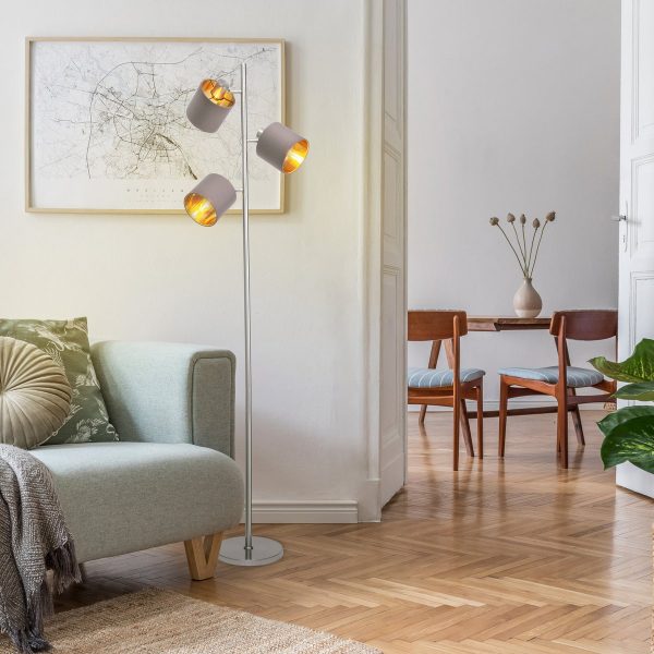Stehleuchte "MARON" aus Metall satiniert-matt mit Stoffschirmen in Braun, mit E14-Fassung, für Esszimmer, Wohnzimmer, Diele oder Büro, Lampe für Wohnzimmer, Esszimmer, Flur und Büro, Stehllampe innen 153 cm hoch – Bild 14