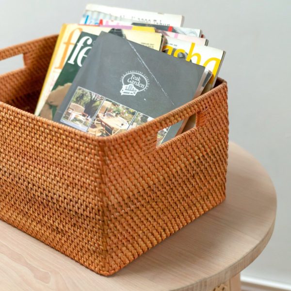 Regalkorb aus Rattan Zeitungskorb Aufbewahrungskorb Braun Handgeflochtener Dekokorb WARSA (3 Größen) – Bild 5