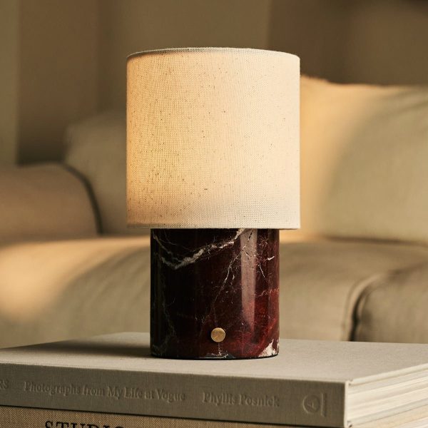 Dou Red / Rosso Levanto - Marmor wiederaufladbare Tischlampe - Schnurloses, 3 Lichtmodi und mit Leinenwechselschildlampenschatten – Bild 5